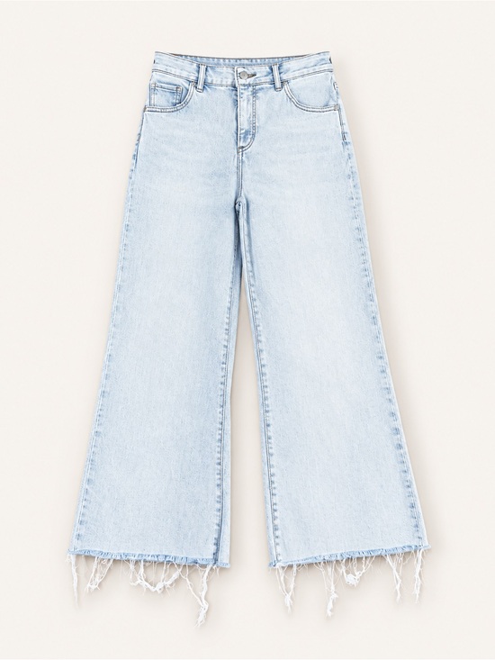 Express Denim - Express Light Blue Wide-Leg High-Rise Jeans with Frayed Hem